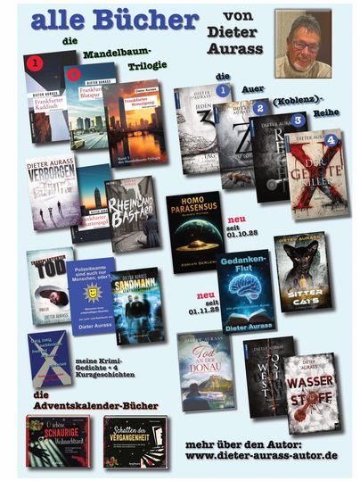 Eine Sammlung von Buchcovern des Autors Dieter Aurass. Die Titel sind in verschiedenen Farben angeordnet und zeigen die Vielfalt seiner Werke.