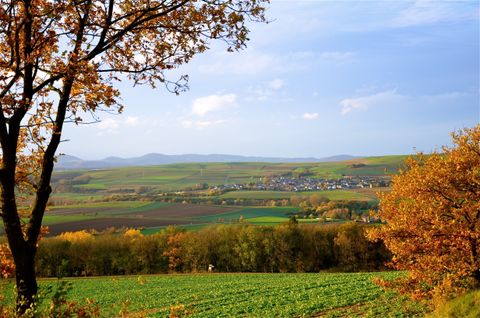 Ein Weitblick auf das Dorf Rüber im Herbst.