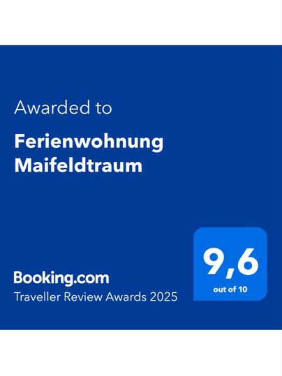 Eine Auszeichnung für die Ferienwohnung Maifeldtraum. Bewertet mit 9,6 von 10 im Traveller Review Awards 2025.